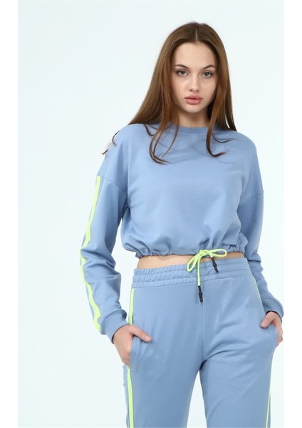 22033931 Üç Iplik Yanı Şeritli Sweat+Cepli Pant. Ikili Taıkm Mavı