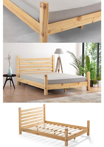 Elegans Ithal Çam Masif Ahşap Başlıklı Karyola 150 x 200 cm