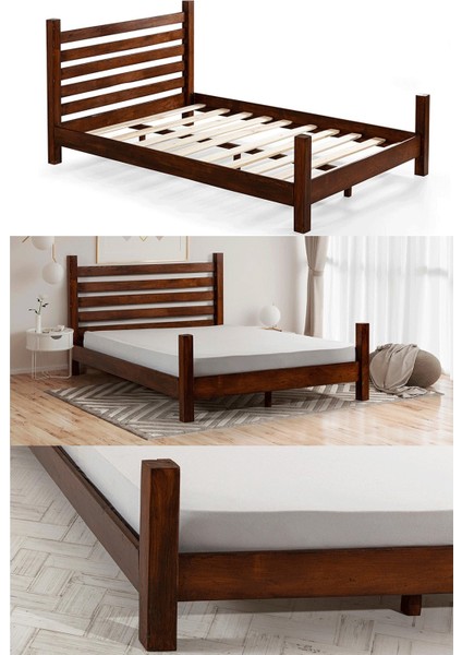 Elegans Ithal Çam Masif Ahşap Başlıklı Karyola Ceviz 160 x 200 cm