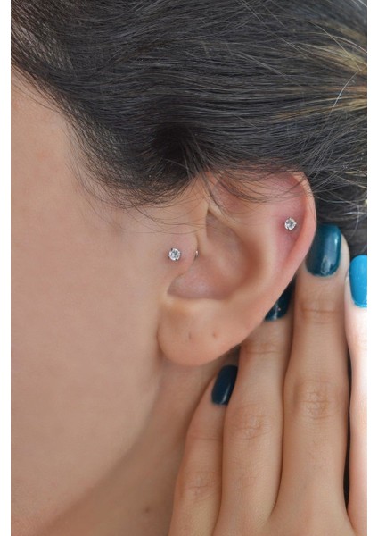 Sacce Scarves&Accessories Tektaş Gümüş Renk Çelik Top Piercing 8 mm