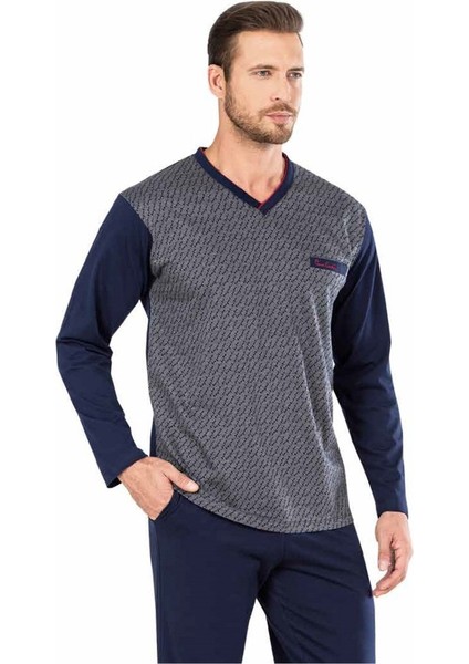 5474 Uzun Kollu Jakarlı Erkek Pijama Takımı