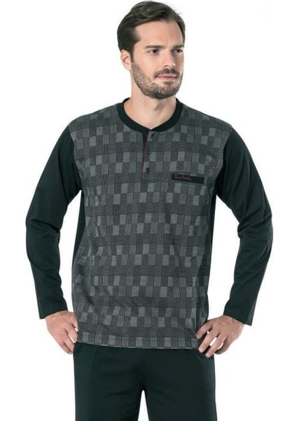 5431 Jakarlı Erkek Üç Düğmeli Cepli Pijama Takım