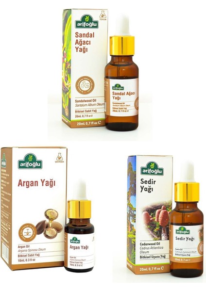 Oryantel Aromaterapi Seti: Sandal Yağı 20 Ml+ Sedir Yağı 20 Ml+ Argan Yağı 10 ml