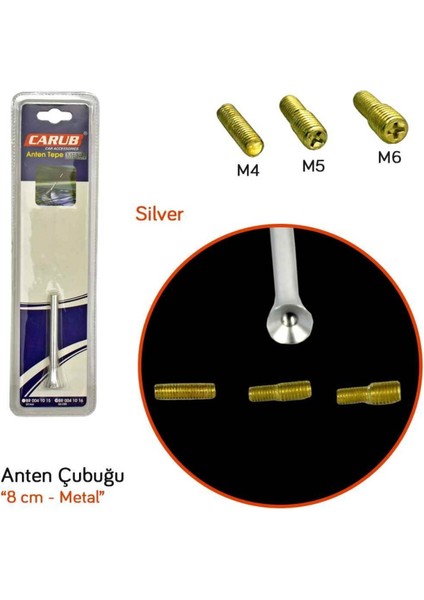 Şüscar Oto Carub Üniversal Tepe Anten Çubuk Metal 8 cm Gümüş fiyatları