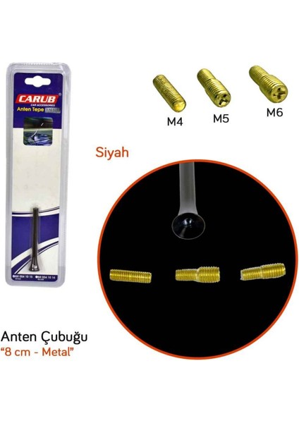 Şüscar Oto Carub Üniversal Tepe Anten Çubuk Metal 8 cm Siyah fiyatları