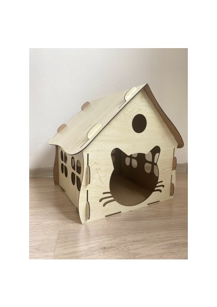 Dekoratif Ahşap Kedi Evi (Kedi Yuvası)