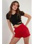 Fitilli Bel Detaylı Kısa Kollu Dar Kesim Crop Bluz Bayan Bluz 5864211 1