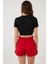 Fitilli Bel Detaylı Kısa Kollu Dar Kesim Crop Bluz Bayan Bluz 5864211 5