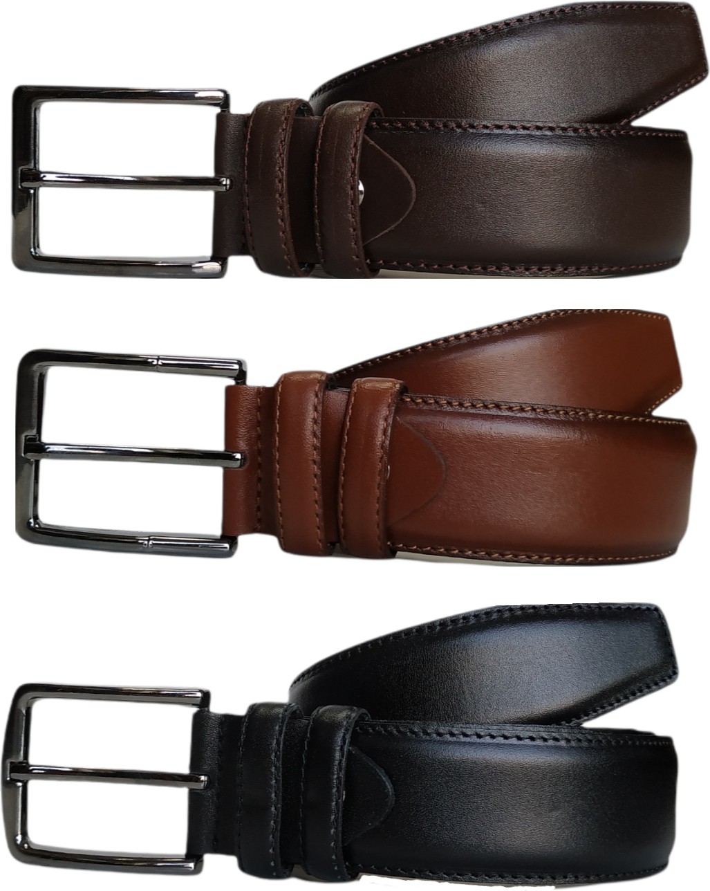 Kar-Pa %100 Deri 3'lü Set Düz Kanvas Pantolon Kemeri 4cm; Siyah - Taba - Kahverengi görsel 2