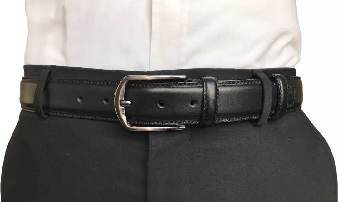 GoDeri Kaliteli Deri 3'lü Set, Dikişli Klasik Kumaş Pantolon Kemeri; Siyah, Lacivert, Taba 3,5 cm görsel 3