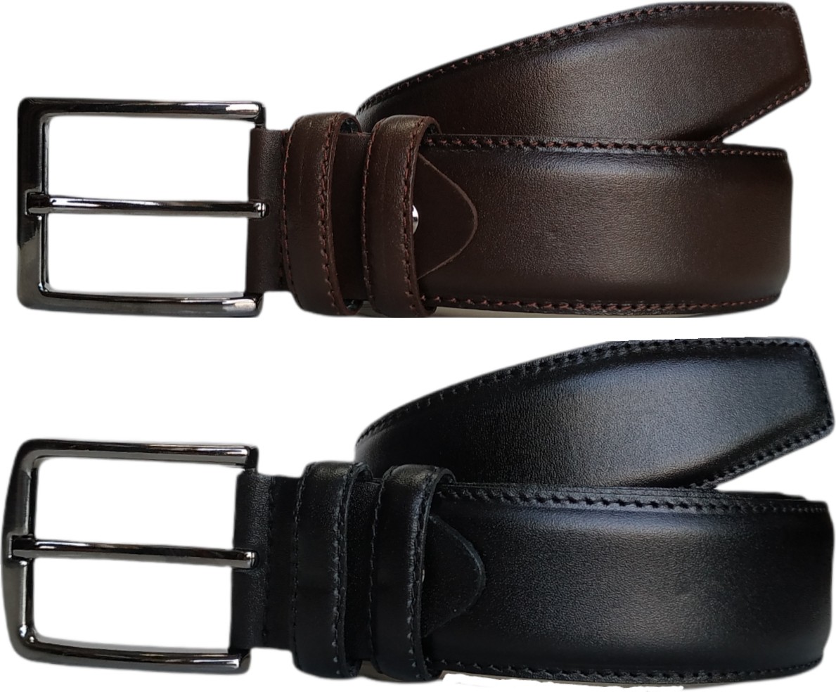 Kar-Pa %100 Deri 2'li Set Düz Kanvas Pantolon Kemeri 4cm; Siyah - Kahverengi görsel 2
