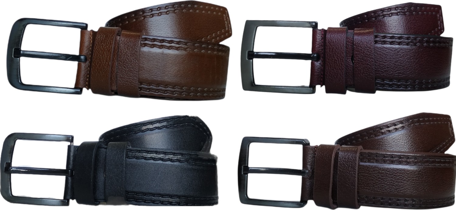 Kar-Pa %100 Deri 4'lü Set Dikiş Desenli Kot Pantolon Kemeri 4.5cm: Siyah-Bordo-Kahverengi-Taba görsel 2