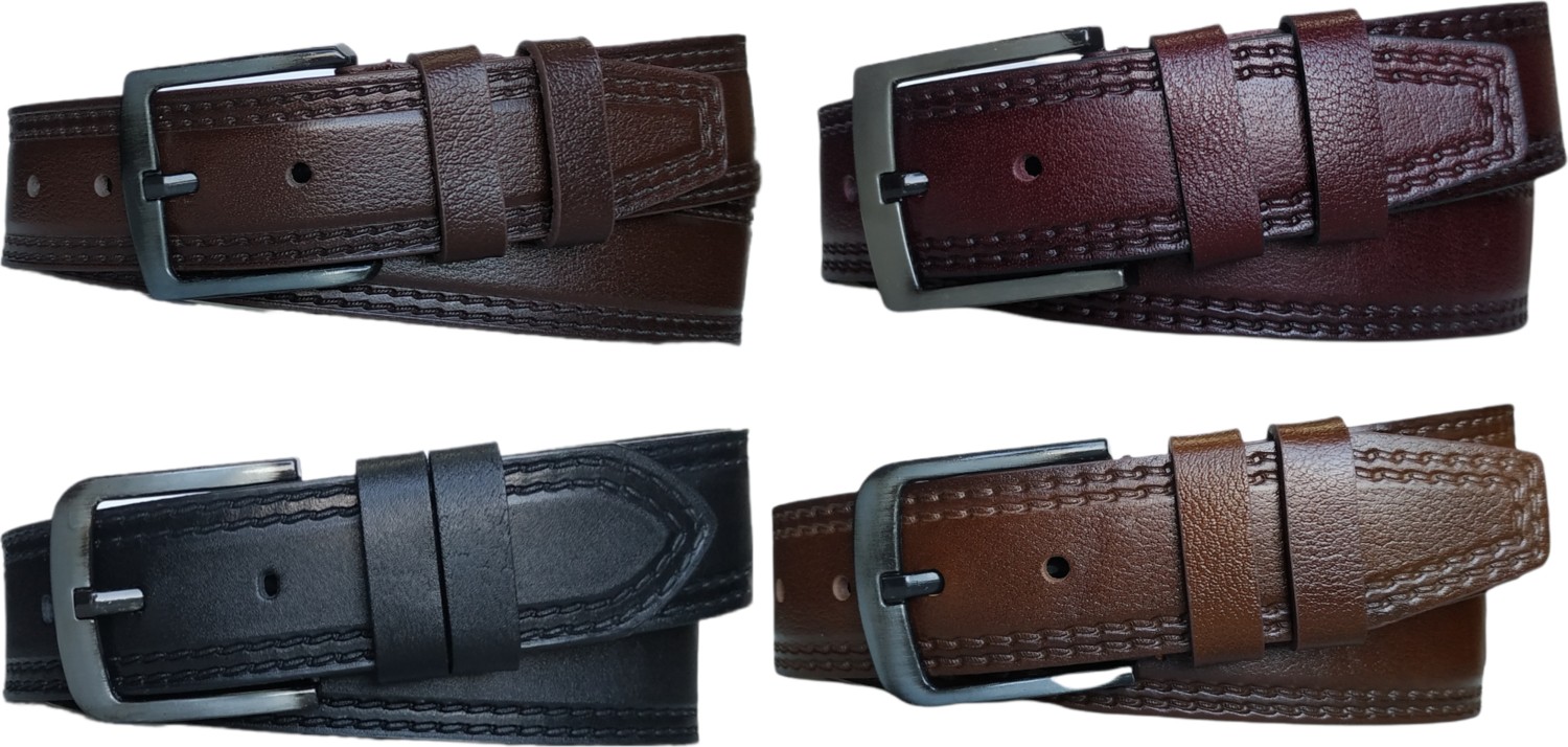 Kar-Pa %100 Deri 4'lü Set Dikiş Desenli Kot Pantolon Kemeri 4.5cm: Siyah-Bordo-Kahverengi-Taba