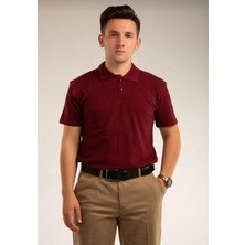 HMZ Bordo Kısa Kol Okul Polo Yaka T-Shirt