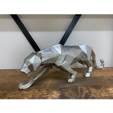 Odka Dekor Leopar-Puma-Jaguar Kübik Polyester Döküm Dekoratif Biblo Gümüş