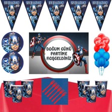 Parti Furyası Kaptan Amerika Tema 24  Kişilik 70 x 100 cm Afişli Set