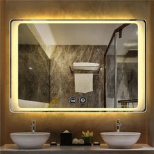 Global Led Mirror 70 x 110 cm Dokunmatik Tuşlu Buğu Çözücü Ledli Banyo Aynası Dekoratif Ayna