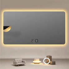 Global Led Mirror 65 x 90 cm Dokunmatik Tuşlu Buğu Çözücü Ledli Banyo Aynası Dekoratif Ayna