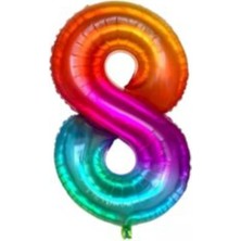 Eğlence Marketi 40'' 100 cm Gökkuşağı Folyo Rakam Balon 8