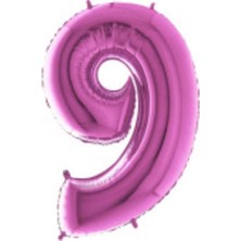 Eğlence Marketi 9 Rakam Pembe Folyo Balon 40 Inç 100 cm