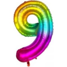 Eğlence Marketi 34'' 80 cm Gökkuşağı Folyo Rakam Balon 9