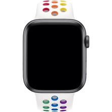 Cekuonline Apple Watch 1 2 3 4 5 6 7 Se 44MM Delikli Sportif Silikon Kordon Kayış Pride White + Popsoket