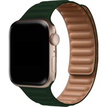 Cekuonline Apple Watch 1 2 3 4 5 6 7 Se 45MM Deri Loop Mıknatıslı Kordon Kayış Koyu Yeşil + Popsoket