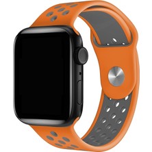 Cekuonline Apple Watch 1 2 3 4 5 6 7 Se 42MM 44MM 45MM Delikli Spor Silikon Kordon Turuncu + Popsoket