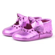 Coco Hakiki Deri Fuşya Fiyonklu Lastikli Bebek Patik