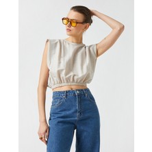 Koton 2YAK13351EK Yuvarlak Yaka Kısa Kollu Normal Kalıp Açık Kahve Kadın T-Shirt