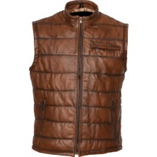 Sanalbolluk Şişme Spor Erkek Deri Yelek Taba Kombinasyon