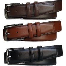 Kar-Pa %100 Deri 3'lü Set Düz Kanvas Pantolon Kemeri 4cm; Siyah - Taba - Kahverengi
