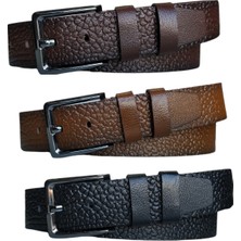 Kar-Pa %100 Deri 3'lü Set Kroko Desen Kanvas Pantolon Kemeri 4cm: Siyah-Kahverengi-Taba