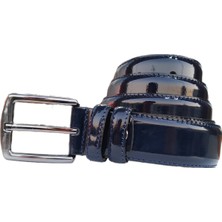Kar-Pa %100 Deri Battal Boy Rugan Kumaş Pantolon Kemeri 3.5cm Lacivert