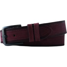 Kar-Pa %100 Deri Bordo Süet Kot Pantolon Kemeri 4.5cm