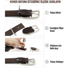 Kar-Pa %100 Deri 2'li Set Dikiş Desenli Kot Pantolon Kemeri 4.5cm: Siyah-Taba