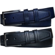 Kar-Pa %100 Deri 2'li Set Dikiş Desenli Kumaş Pantolon Kemeri 3.5cm: Siyah-Lacivert