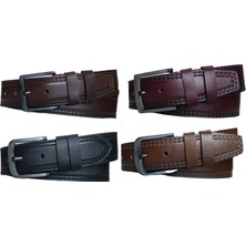 Kar-Pa %100 Deri 4'lü Set Dikiş Desenli Kot Pantolon Kemeri 4.5cm: Siyah-Bordo-Kahverengi-Taba
