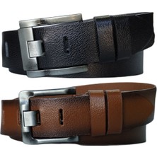Kar-Pa %100 Deri 2'li Set Kalın Dilli Kot Pantolon Kemeri 4.5cm: Siyah-Taba