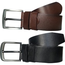 Kar-Pa %100 Deri 2'li Set Düz Kot Pantolon Kemeri 4.5cm: Siyah-Kahverengi