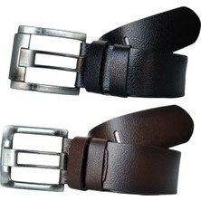 Kar-Pa %100 Deri 2'li Set Kalın Dilli Kot Pantolon Kemeri 4.5cm: Siyah-Kahverengi