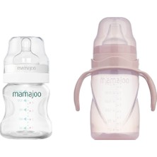 Mamajoo Silver Biberon 150 ml & Kulplu Eğitici Bardak 270 ml / Powder Pink