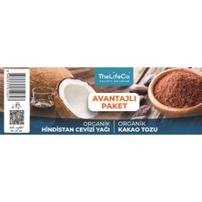 TheLifeCo Organik Hindistan Cevizi Yağı 150 ml (Soğuk Sıkım, Vegan) & Kakao Tozu 60 gr (Glutensiz, Vegan)