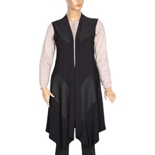 Hesna Kadın Sevda Verev Simli Eteği Asimetrik Siyah Yelek