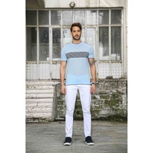 Ferraro Erkek Desenli Delikli Bisiklet Yaka Triko T Shirt - Mavi Lacivert