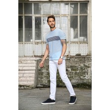Ferraro Erkek Desenli Delikli Bisiklet Yaka Triko T Shirt - Mavi Lacivert