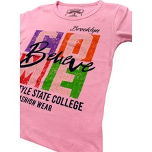 İpek Atlas Kız Pembe Yazılı Yumuşak Sweatshirt
