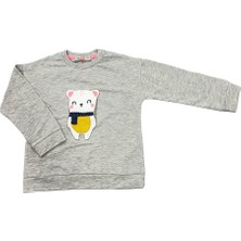 İpek Atlas Kız Çocuk Gri Sevimli Hayvancık Kabartma Desenli Sweatshirt