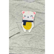 İpek Atlas Kız Çocuk Gri Sevimli Hayvancık Kabartma Desenli Sweatshirt