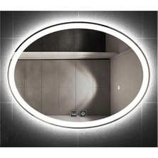 Global Led Mirror 73X93 cm Dokunmatik Tuşlu Buğu Yapmayan Ledli Elips Banyo Aynası